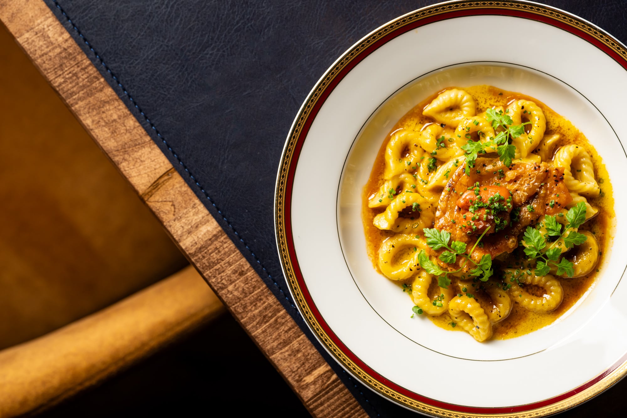 Cavatelli with ragù, overhead